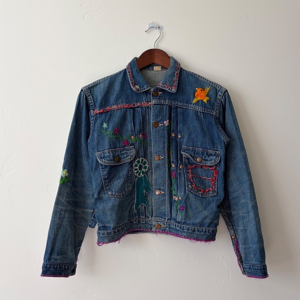 Vintage 1950s Blue Bell 11Mj Embroidered Denim Jacket Selvedge Folk Art Small